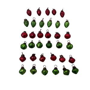 Vintage Red Green Mercury Glass Ornaments Kugel? Set Of 35 Some Grape Clusters